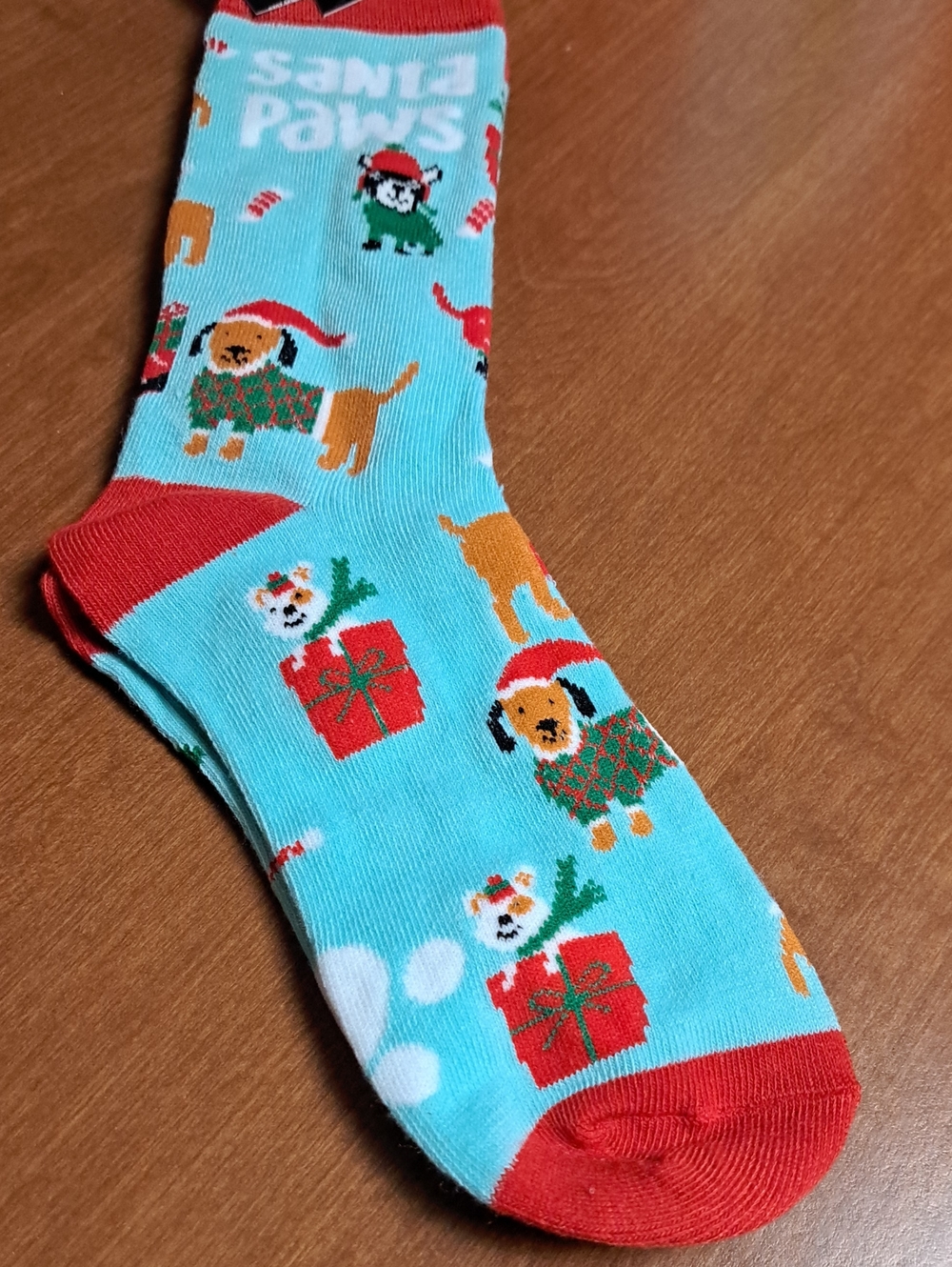 Holiday Dog Print Crew Socks - Turquoise & Red